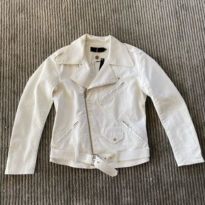 J Brand white denim moto jacket